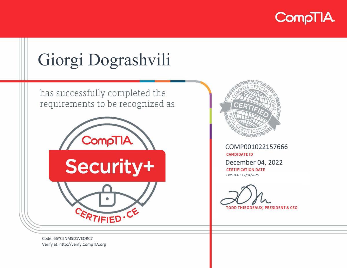 CompTIA SEC+ Certificate