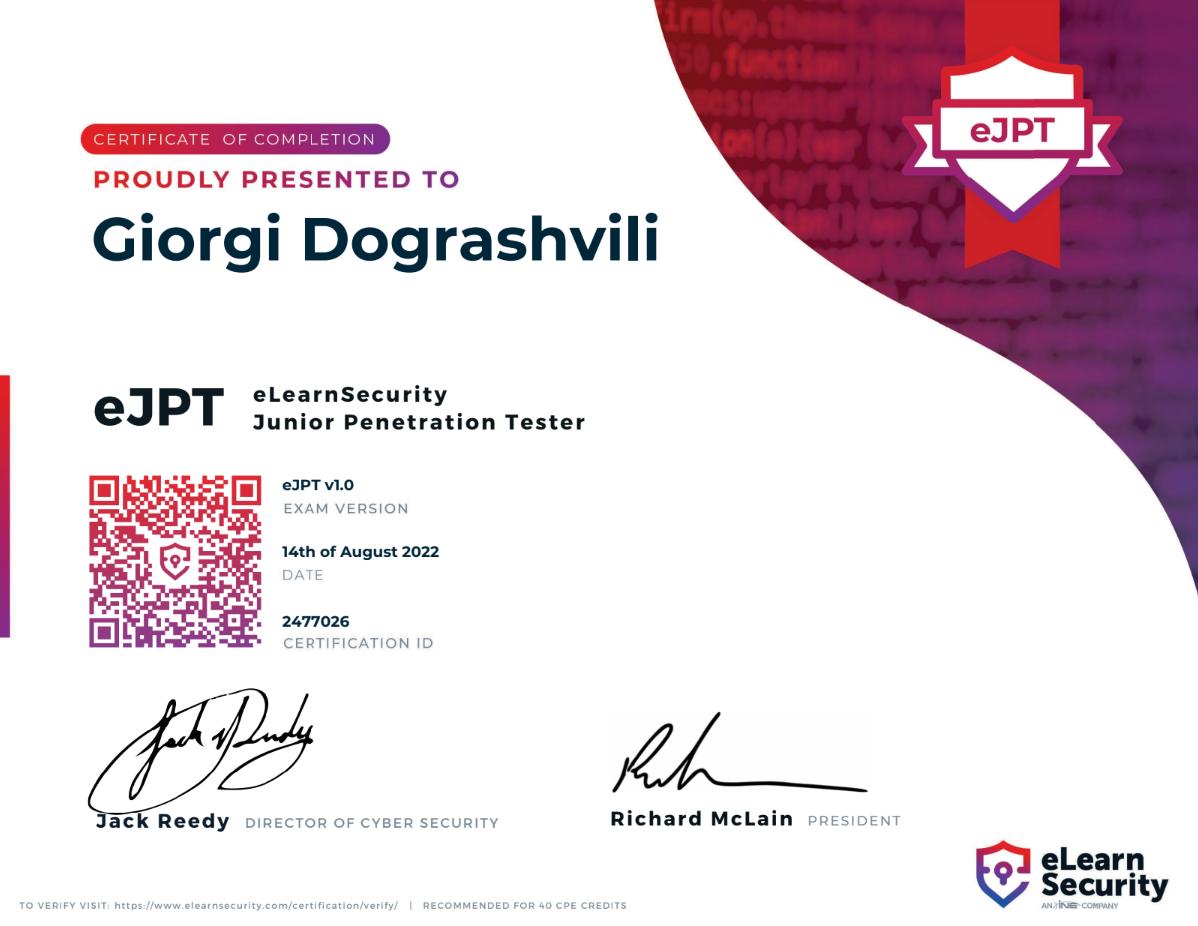 eJPT Certificate